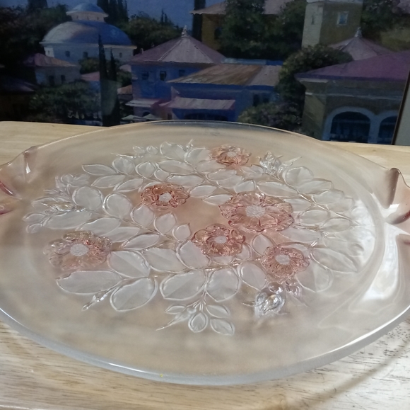 MIKASA WALTHER 1980's SERVING TRAY 14" IN DIAMETER,ROSELLA BOOM PINK - Picture 4 of 7